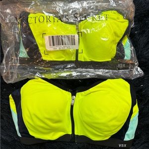 Victoria’s Secret knockout front close sports bras. Size 36D. Neon yellow.
